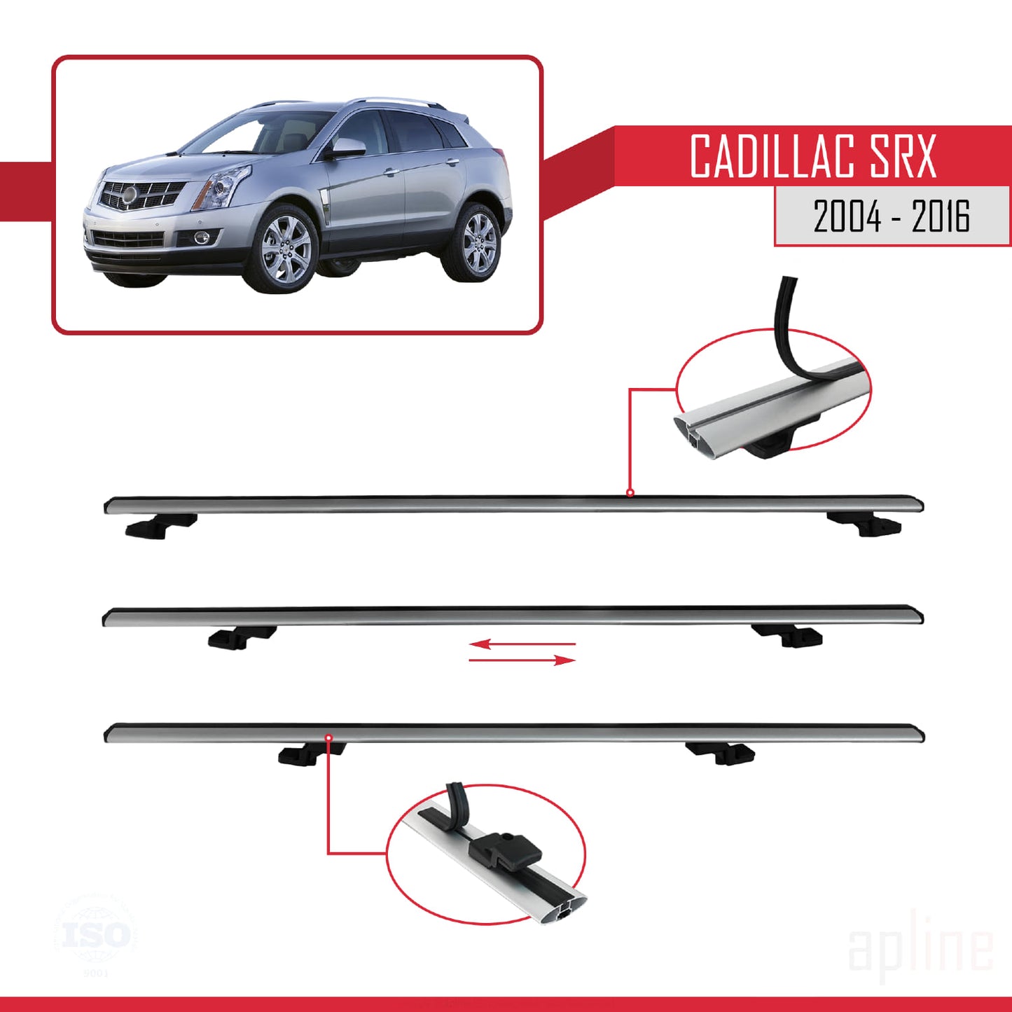 Compatible avec Cadillac SRX 2004-2016 BASIC Model Barres de Toit Railing Porte-Bagages de Voiture Gris Aluminium 3 Barres