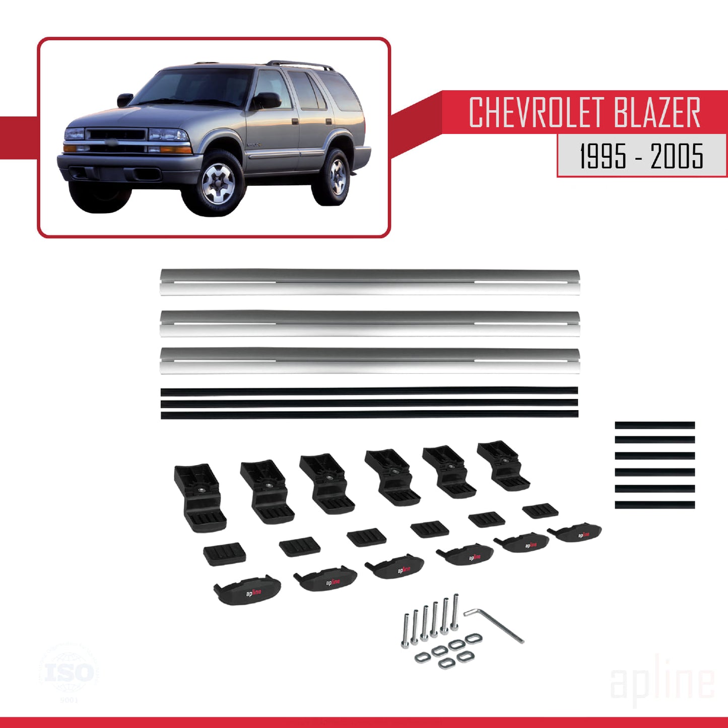 Compatible avec Chevrolet Blazer 1995-2005 BASIC Model Barres de Toit Railing Porte-Bagages de Voiture Gris Aluminium 3 Barres