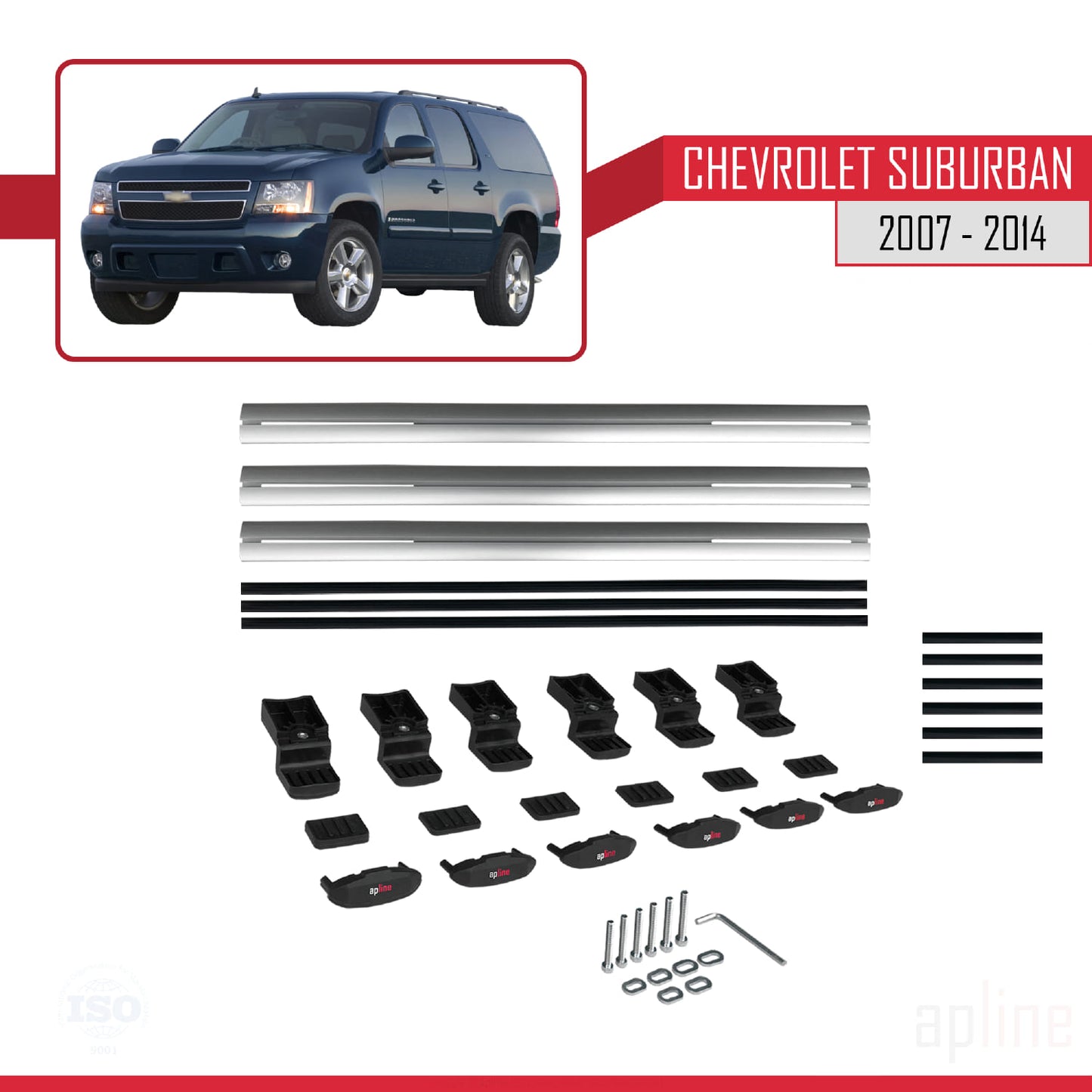 Compatible avec Chevrolet Suburban  2007-2014 BASIC Model Barres de Toit Railing Porte-Bagages de Voiture Gris Aluminium 3 Barres