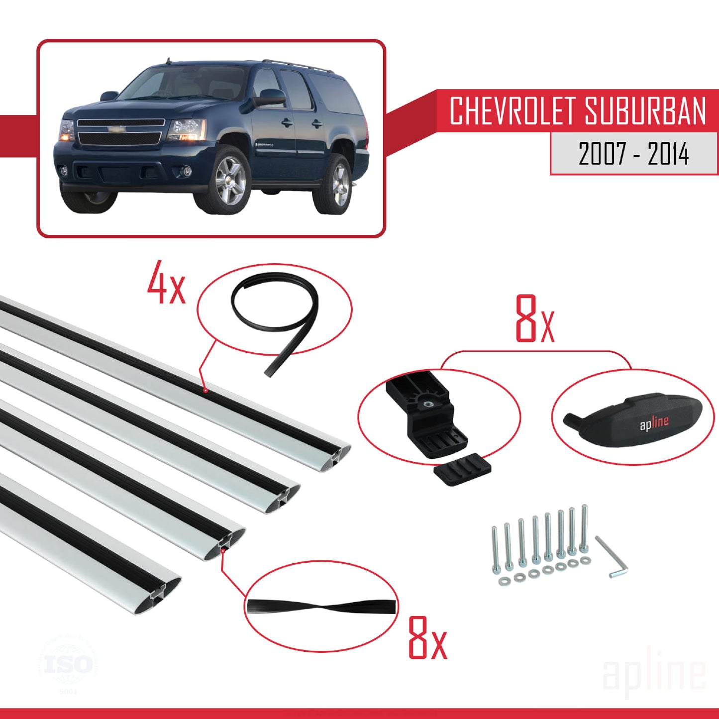 Compatible avec Chevrolet Suburban  2007-2014 BASIC Model Barres de Toit Railing Porte-Bagages de Voiture Gris Aluminium 4 Barres