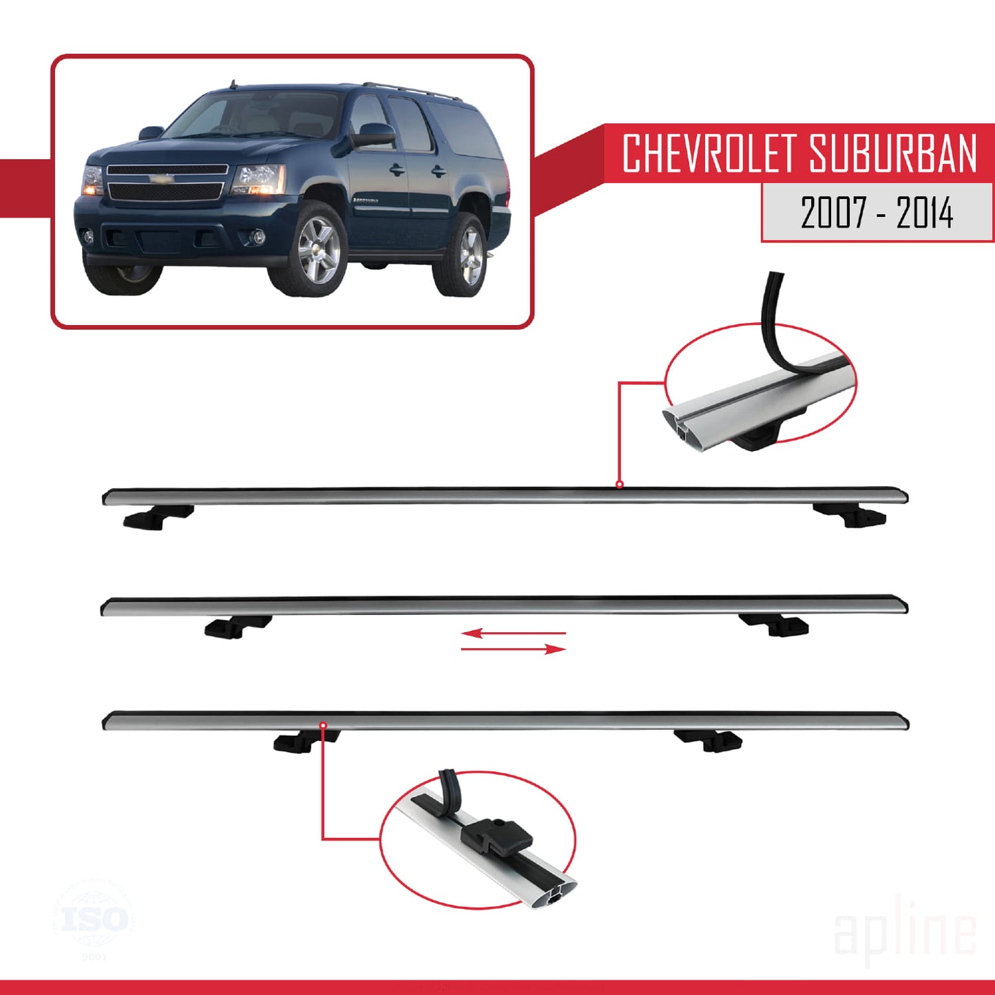 Compatible avec Chevrolet Suburban  2007-2014 BASIC Model Barres de Toit Railing Porte-Bagages de Voiture Gris Aluminium 2 Barres