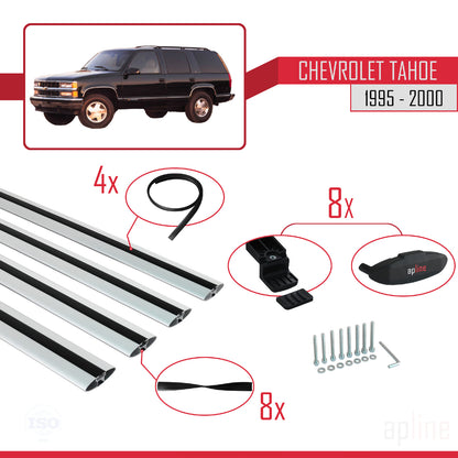 Compatible avec Chevrolet Tahoe 1995-2000 BASIC Model Barres de Toit Railing Porte-Bagages de Voiture Gris Aluminium 4 Barres