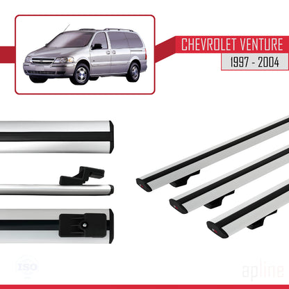 Compatible with Chevrolet Venture 1997-2004 BASIC Model Car Roof Rack Cross Bar Grey Aluminium 3 Bars