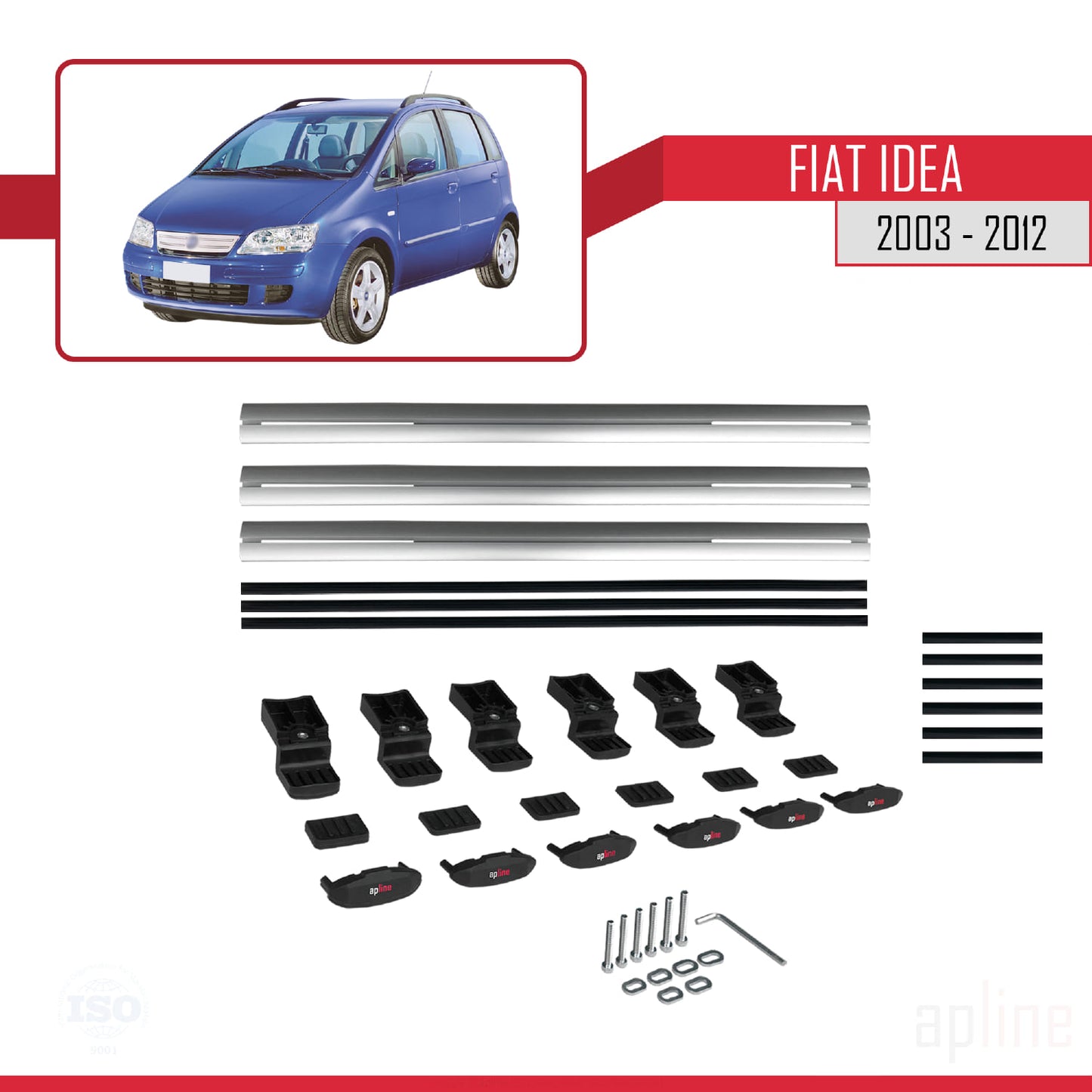 Compatible avec Fiat Idea 2003-2012 BASIC Model Barres de Toit Railing Porte-Bagages de Voiture Gris Aluminium 3 Barres
