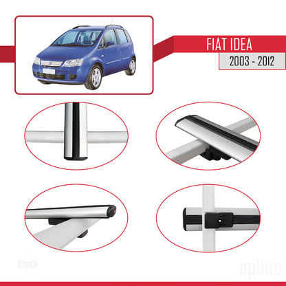 Compatible avec Fiat Idea 2003-2012 BASIC Model Barres de Toit Railing Porte-Bagages de Voiture Gris Aluminium 2 Barres
