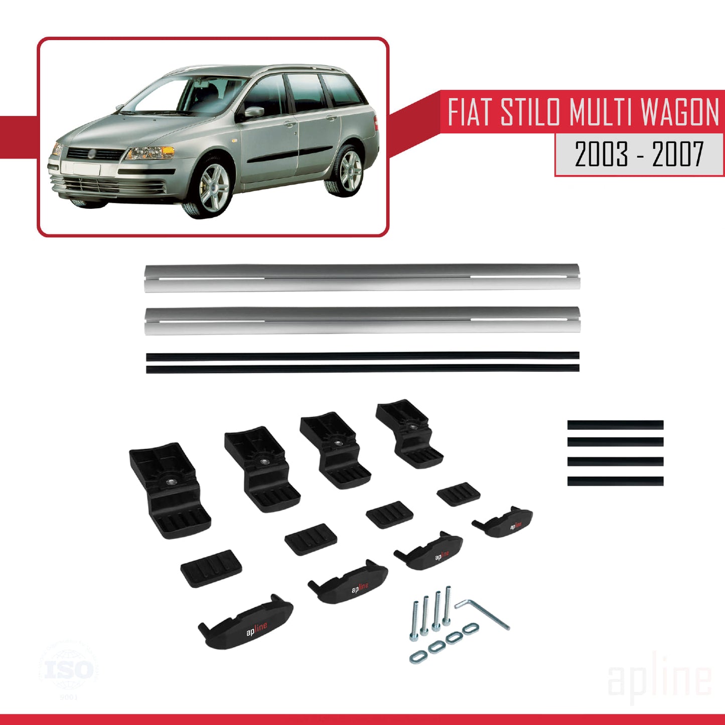 Compatible avec Fiat Stilo Multi Wagon 2003-2007 BASIC Model Barres de Toit Railing Porte-Bagages de Voiture Gris Aluminium 2 Barres