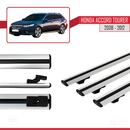 Compatible with Honda Accord Tourer 2008-2012 BASIC Model Car Roof Rack Cross Bar Grey Aluminium 3 Bars