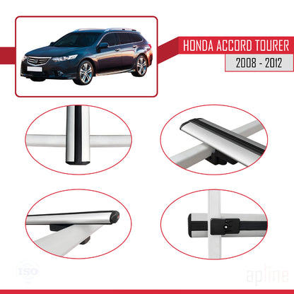 Compatible with Honda Accord Tourer 2008-2012 BASIC Model Car Roof Rack Cross Bar Grey Aluminium 3 Bars