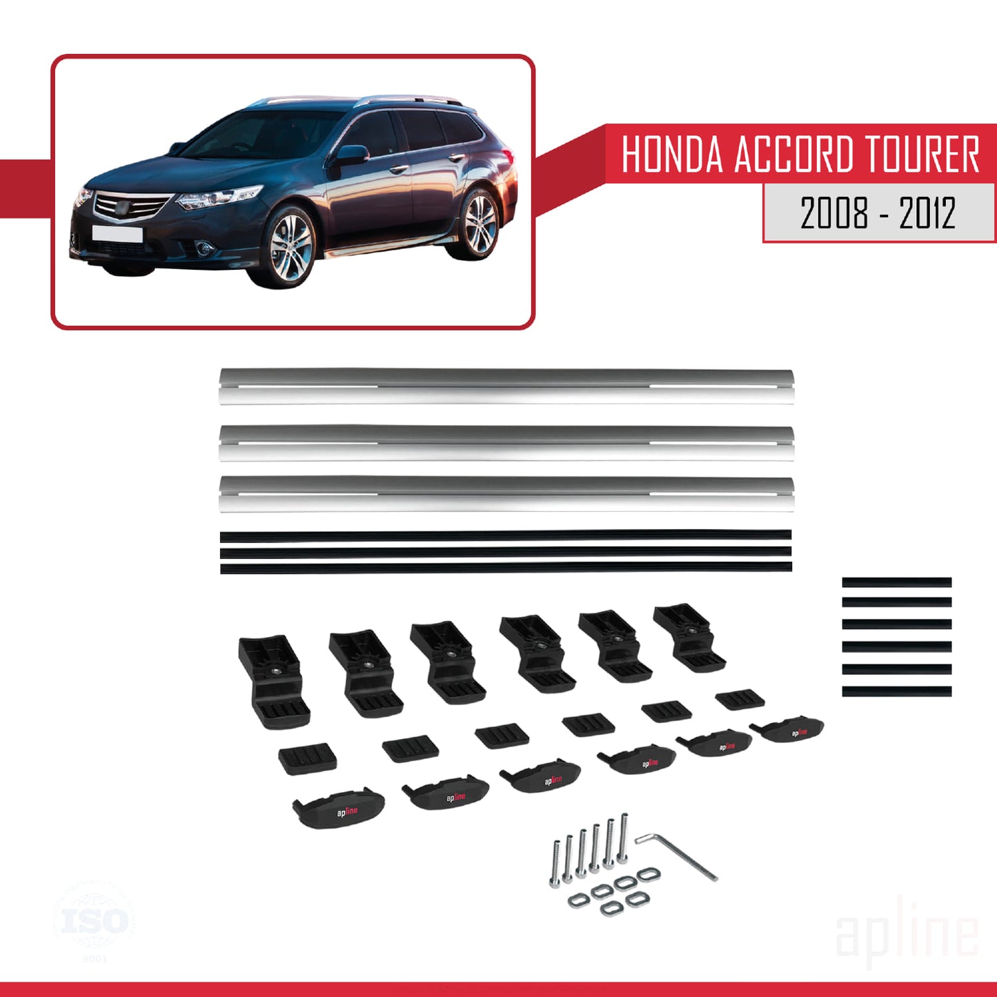 Compatible with Honda Accord Tourer 2008-2012 BASIC Model Car Roof Rack Cross Bar Grey Aluminium 3 Bars
