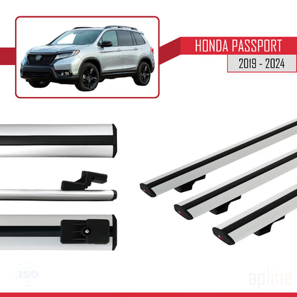 Compatible with Honda Passport 2019-2024 BASIC Model Car Roof Rack Cross Bar Grey Aluminium 3 Bars