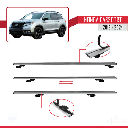 Compatible with Honda Passport 2019-2024 BASIC Model Car Roof Rack Cross Bar Grey Aluminium 3 Bars