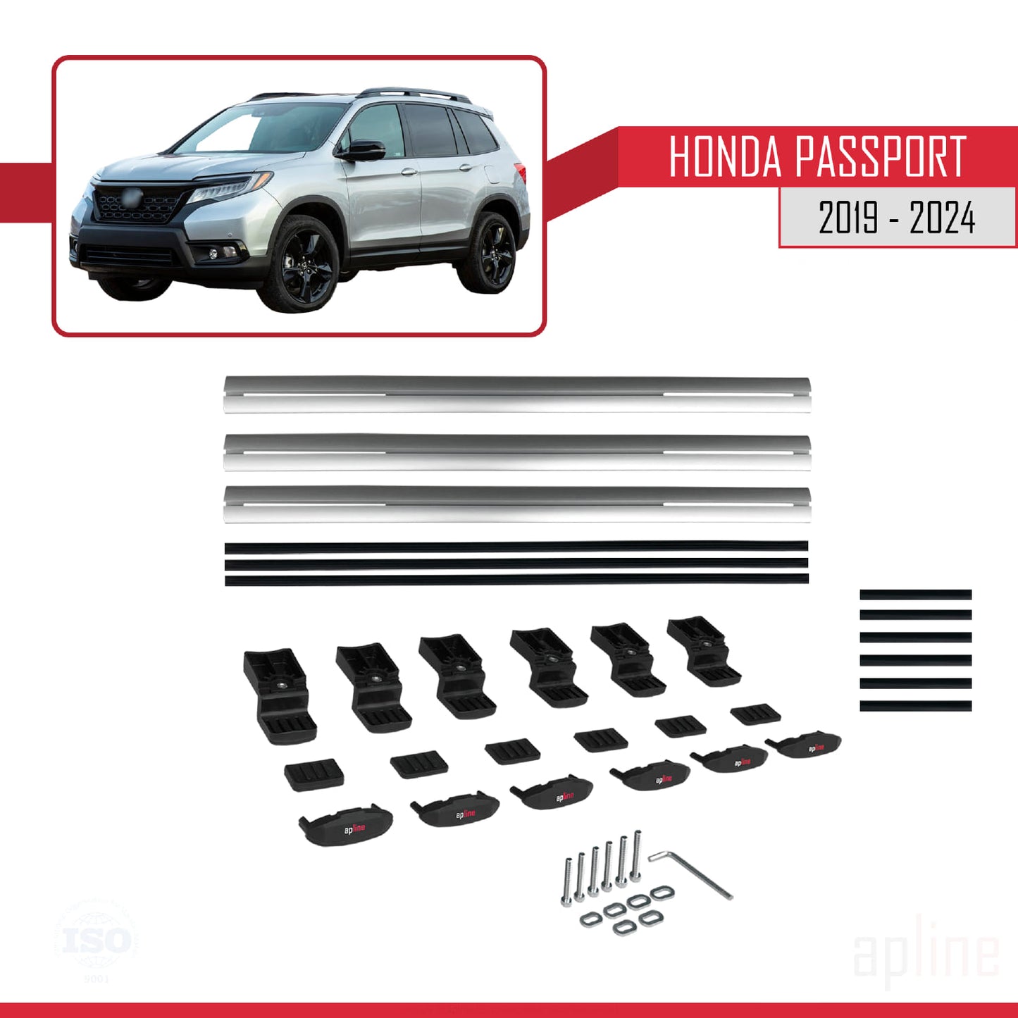 Compatible with Honda Passport 2019-2024 BASIC Model Car Roof Rack Cross Bar Grey Aluminium 3 Bars
