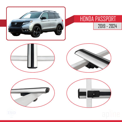 Compatible with Honda Passport 2019-2024 BASIC Model Car Roof Rack Cross Bar Grey Aluminium 2 Bars
