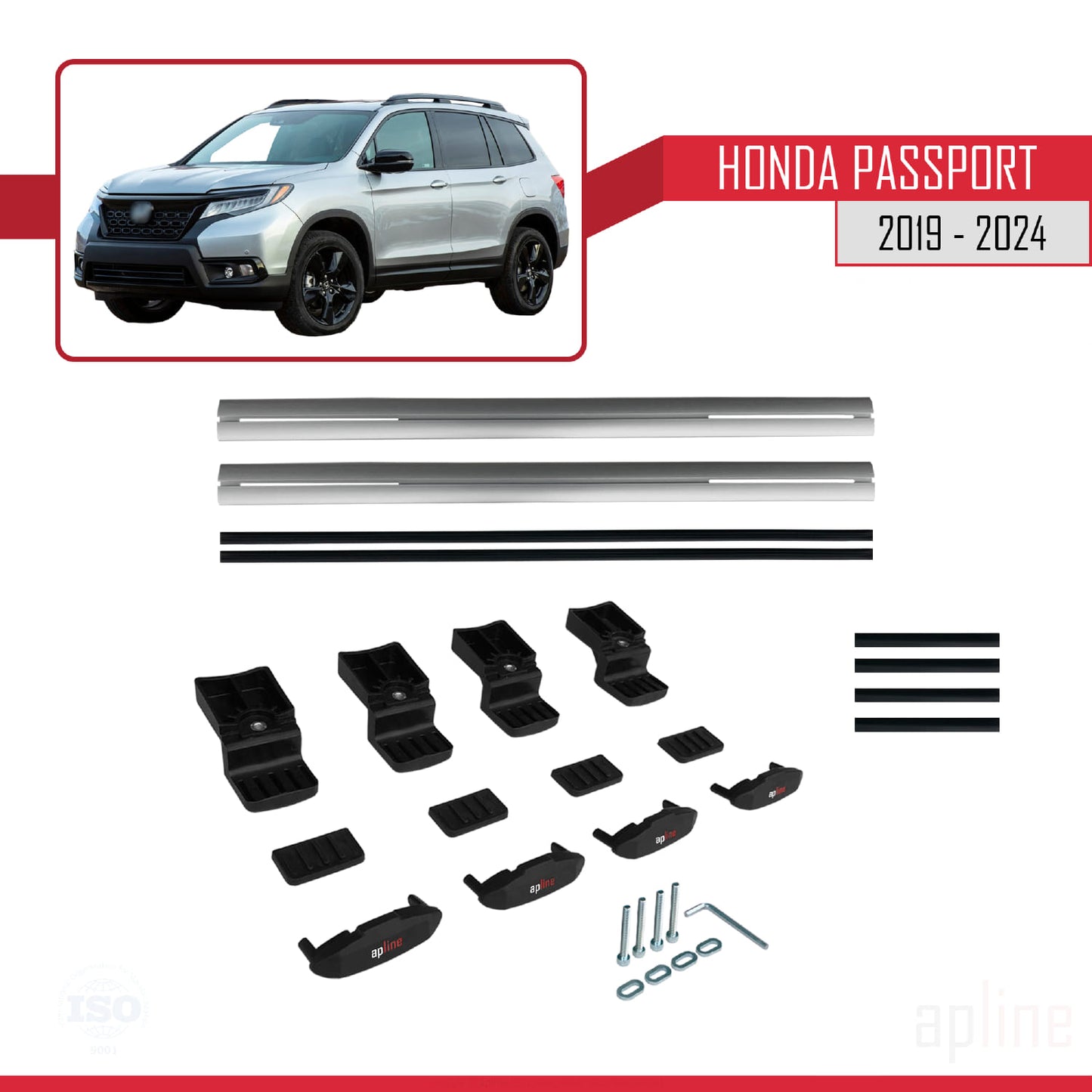 Compatible with Honda Passport 2019-2024 BASIC Model Car Roof Rack Cross Bar Grey Aluminium 2 Bars