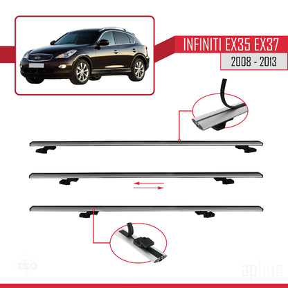 Compatible avec Infiniti EX35 EX37 2008-2013 BASIC Model Barres de Toit Railing Porte-Bagages de Voiture Gris Aluminium 3 Barres