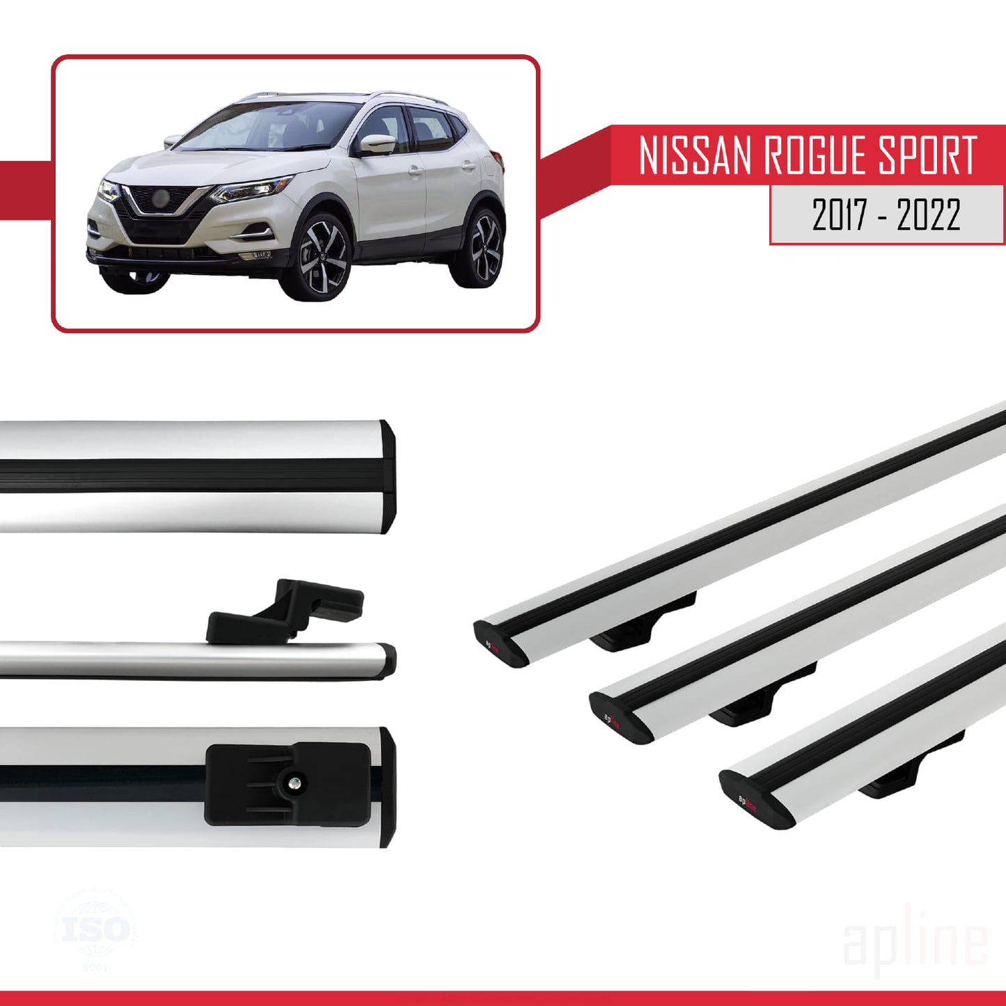 Compatible avec Nissan Rogue Sport 2017-2022 BASIC Model Barres de Toit Railing Porte-Bagages de Voiture Gris Aluminium 3 Barres
