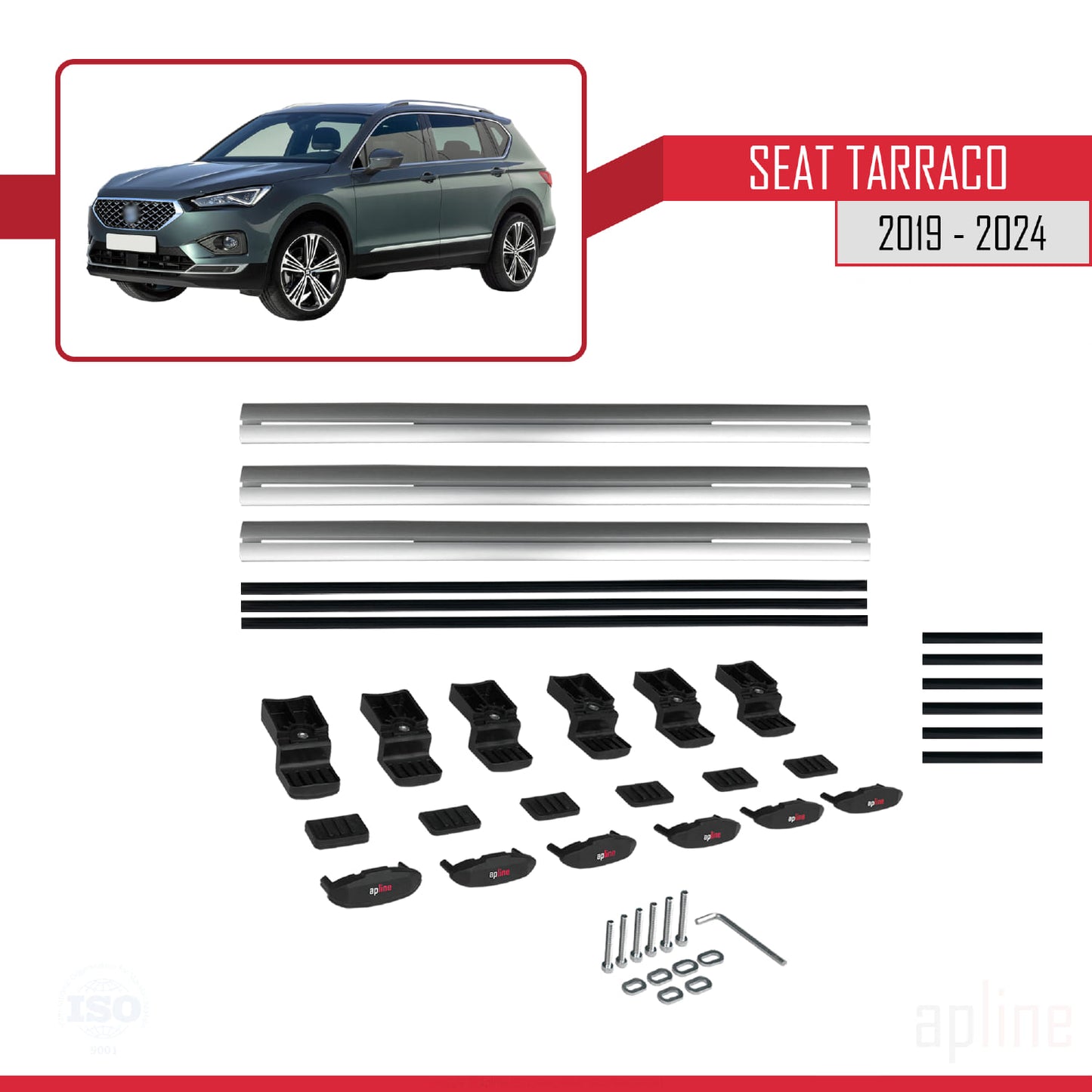 Compatible avec Seat Tarraco 2019-2024 BASIC Model Barres de Toit Railing Porte-Bagages de Voiture Gris Aluminium 3 Barres