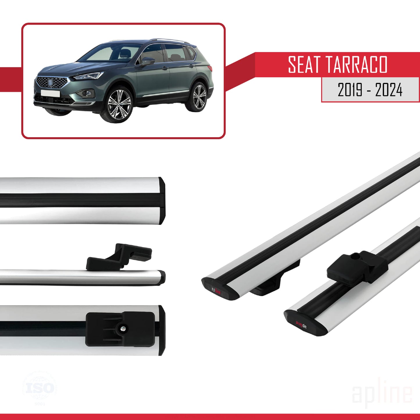 Compatible avec Seat Tarraco 2019-2024 BASIC Model Barres de Toit Railing Porte-Bagages de Voiture Gris Aluminium 2 Barres