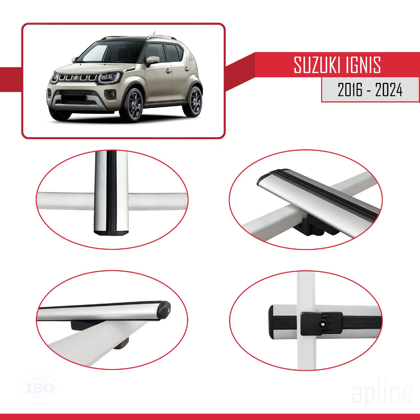 Compatible avec Suzuki Ignis 2016-2024 BASIC Model Barres de Toit Railing Porte-Bagages de Voiture Gris Aluminium 2 Barres