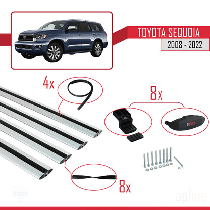 Compatible avec Toyota Sequoia 2008-2022 BASIC Model Barres de Toit Railing Porte-Bagages de Voiture Gris Aluminium 4 Barres