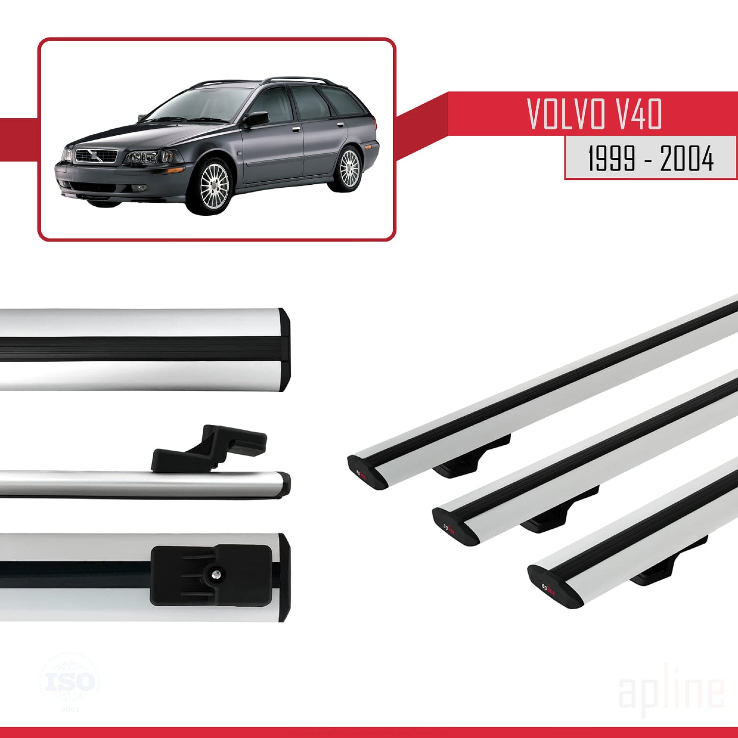 Compatible avec Volvo V40 1999-2004 BASIC Model Barres de Toit Railing Porte-Bagages de Voiture Gris Aluminium 3 Barres