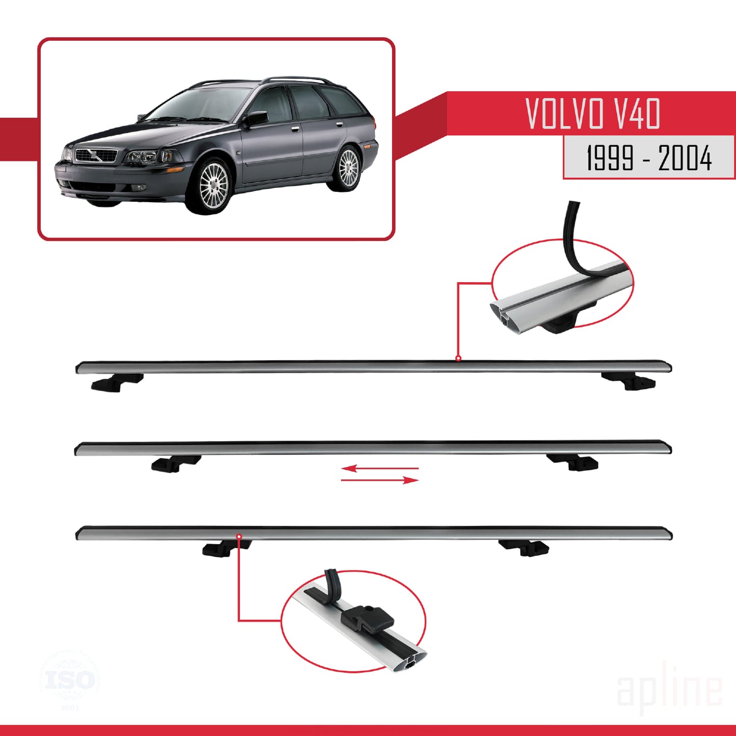 Compatible avec Volvo V40 1999-2004 BASIC Model Barres de Toit Railing Porte-Bagages de Voiture Gris Aluminium 2 Barres