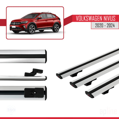 Compatible avec VW Nivus 2020-2024 BASIC Model Barres de Toit Railing Porte-Bagages de Voiture Gris Aluminium 3 Barres