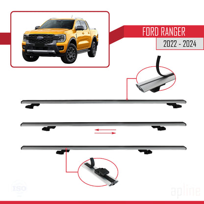 Compatible avec Ford Ranger (P703) 2022-2024 BASIC Model Barres de Toit Railing Porte-Bagages de Voiture Gris Aluminium 2 Barres