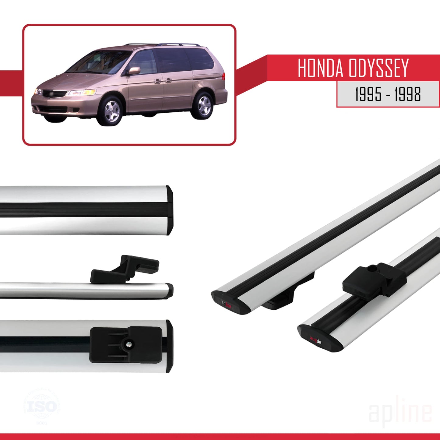 Compatible avec Honda Odyssey 1995-1998 BASIC Model Barres de Toit Railing Porte-Bagages de Voiture Gris Aluminium 2 Barres