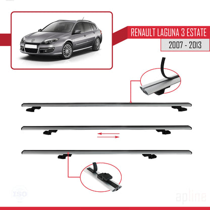 Compatible avec Renault Laguna 3 Estate 2007-2013 BASIC Model Barres de Toit Railing Porte-Bagages de Voiture Gris Aluminium 2 Barres