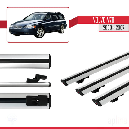Compatible avec Volvo V70 2000-2007 BASIC Model Barres de Toit Railing Porte-Bagages de Voiture Gris Aluminium 3 Barres