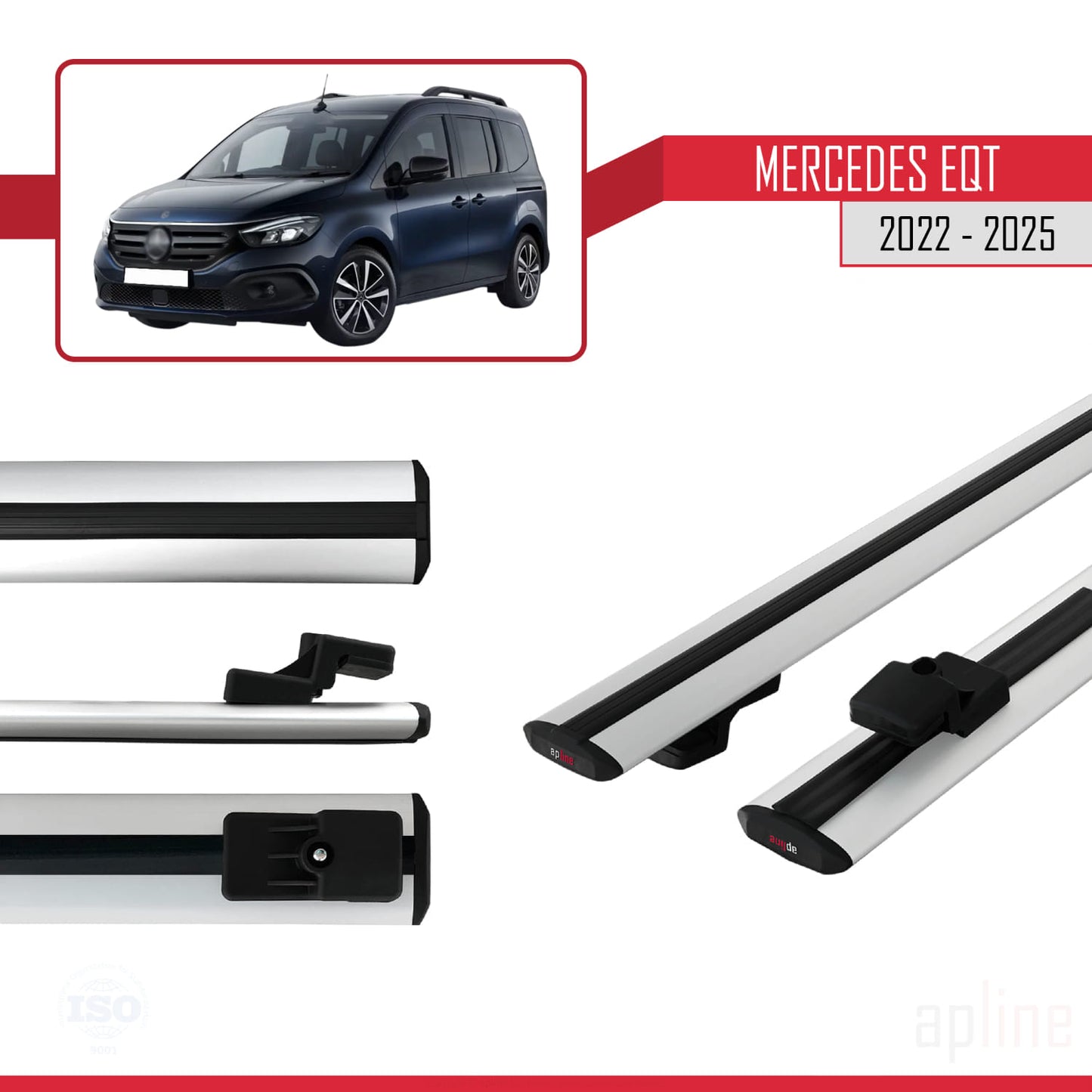 Compatible avec Mercedes EQT / Citan W420 2022-2025 BASIC Model Barres de Toit Railing Porte-Bagages de Voiture Gris Aluminium 2 Barres