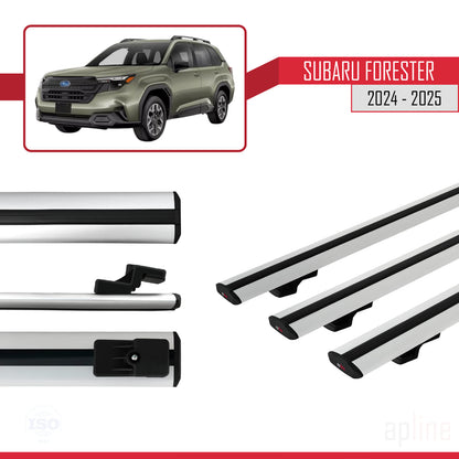 Compatible avec Subaru Forester 2024-2025 BASIC Model Barres de Toit Relevé (Raised Roof) Railing Porte-Bagages de Voiture Gris Aluminium 3 Barres