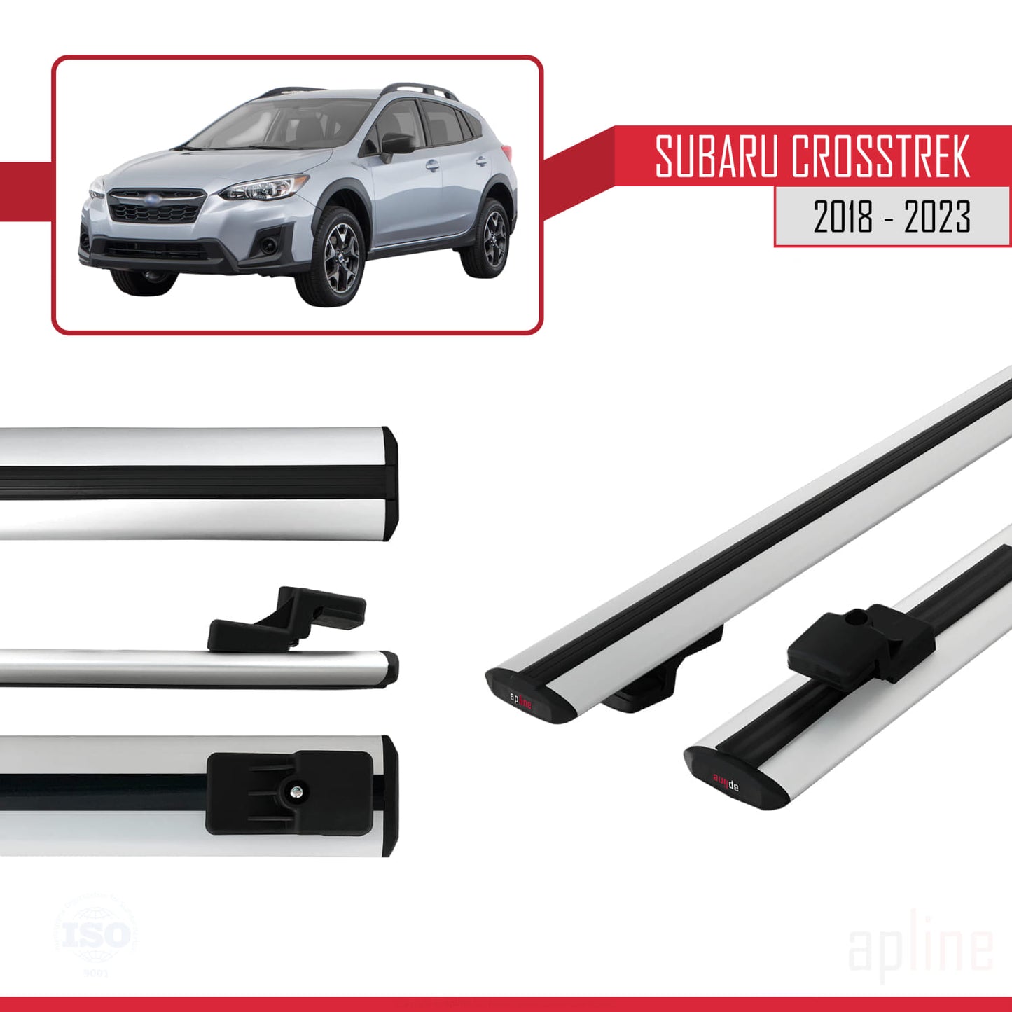 Compatible avec Subaru Crosstrek 2018-2023 BASIC Model Barres de Toit Railing Porte-Bagages de Voiture Gris Aluminium 2 Barres