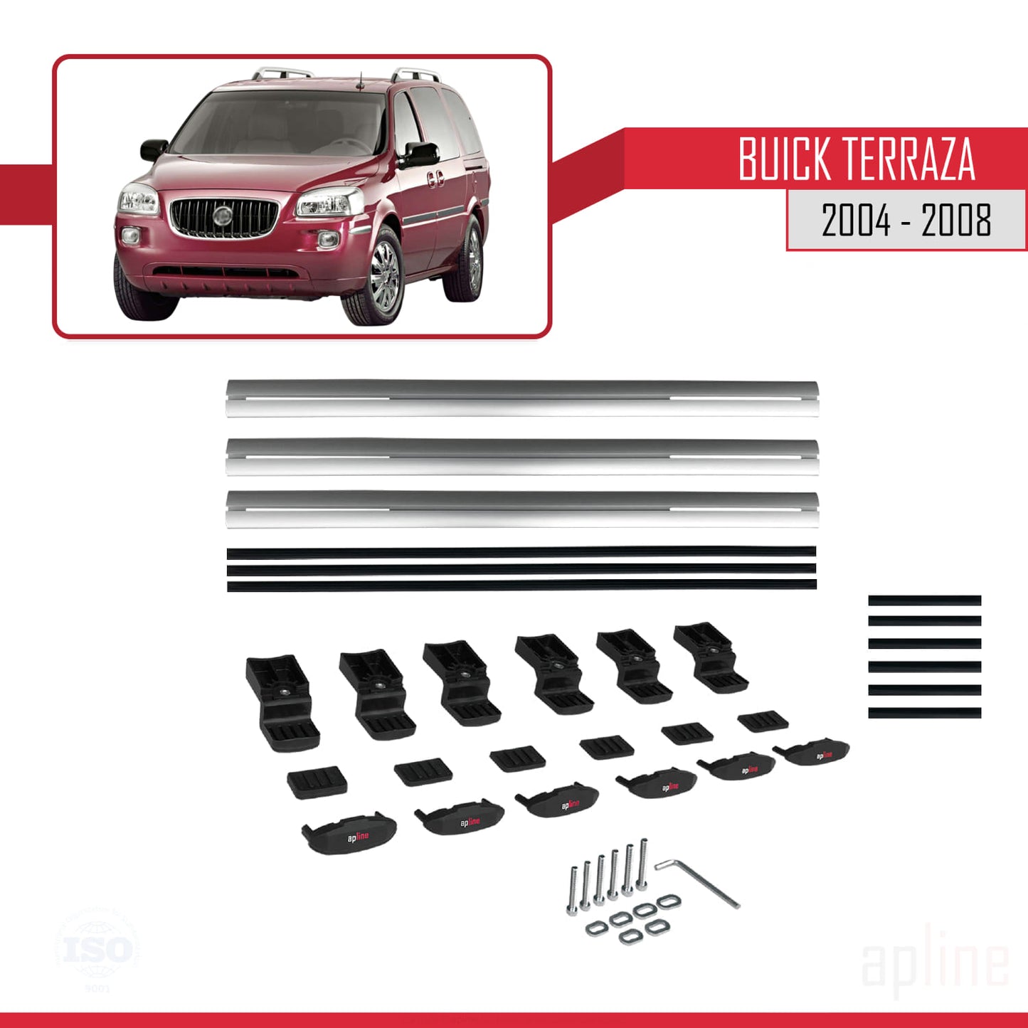 Compatible avec Buick Terraza CXL 2004-2008 BASIC Model Barres de Toit Railing Porte-Bagages de Voiture Gris Aluminium 3 Barres