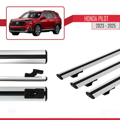 Compatible avec Honda Pilot 2023-2025 BASIC Model Barres de Toit Railing Porte-Bagages de Voiture Gris Aluminium 3 Barres