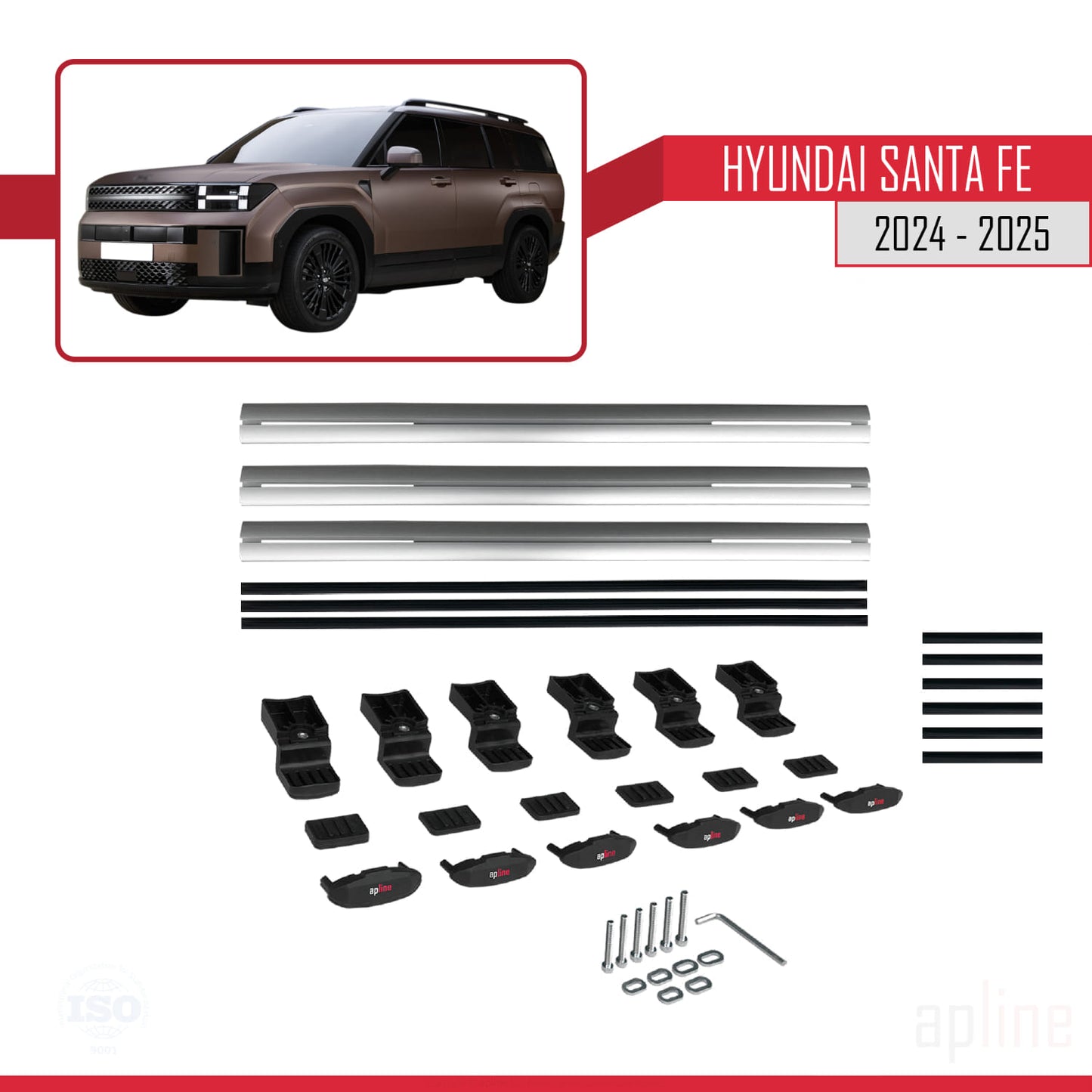 Compatible avec Hyundai Santa Fe 2024-2025 BASIC Model Barres de Toit Railing Porte-Bagages de Voiture Gris Aluminium 3 Barres