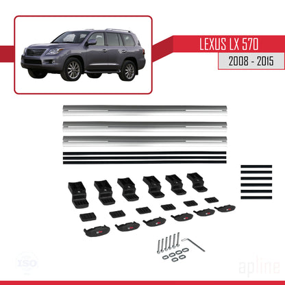 Compatible avec Lexus LX 570 2008-2015 BASIC Model Barres de Toit Railing Porte-Bagages de Voiture Gris Aluminium 3 Barres