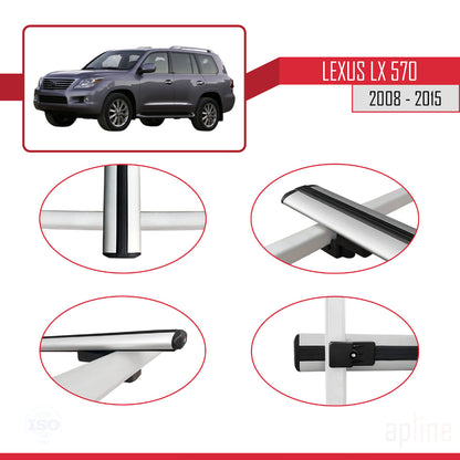 Compatible avec Lexus LX 570 2008-2015 BASIC Model Barres de Toit Railing Porte-Bagages de Voiture Gris Aluminium 2 Barres