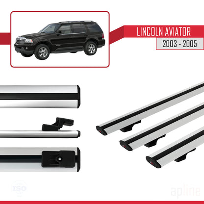 Compatible with Lincoln Aviator 2003-2005 BASIC Model Car Roof Rack Cross Bar Grey Aluminium 3 Bars