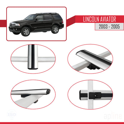 Compatible with Lincoln Aviator 2003-2005 BASIC Model Car Roof Rack Cross Bar Grey Aluminium 3 Bars
