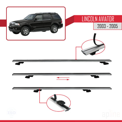Compatible with Lincoln Aviator 2003-2005 BASIC Model Car Roof Rack Cross Bar Grey Aluminium 3 Bars