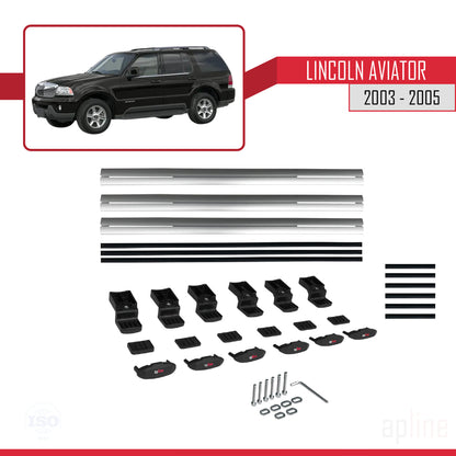 Compatible with Lincoln Aviator 2003-2005 BASIC Model Car Roof Rack Cross Bar Grey Aluminium 3 Bars