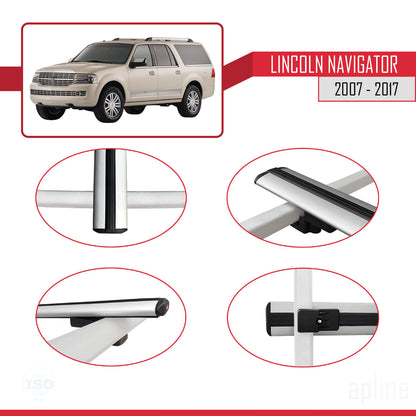 Compatible avec Lincoln Navigator 2007-2017 BASIC Model Barres de Toit Railing Porte-Bagages de Voiture Gris Aluminium 3 Barres