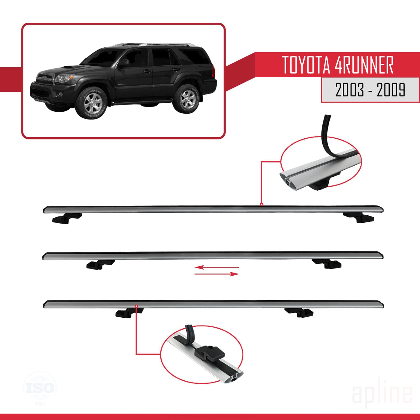 Compatible avec Toyota 4Runner 2003-2009 BASIC Model Barres de Toit Railing Porte-Bagages de Voiture Gris Aluminium 3 Barres