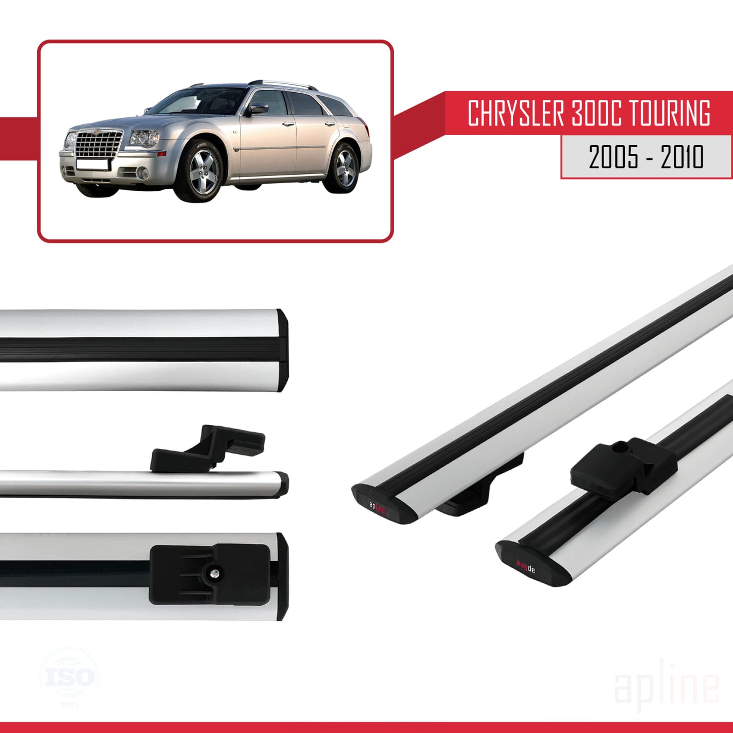 Compatible with Chrysler 300C Touring 2005-2010 BASIC Model Car Roof Rack Cross Bar Grey Aluminium 2 Bars
