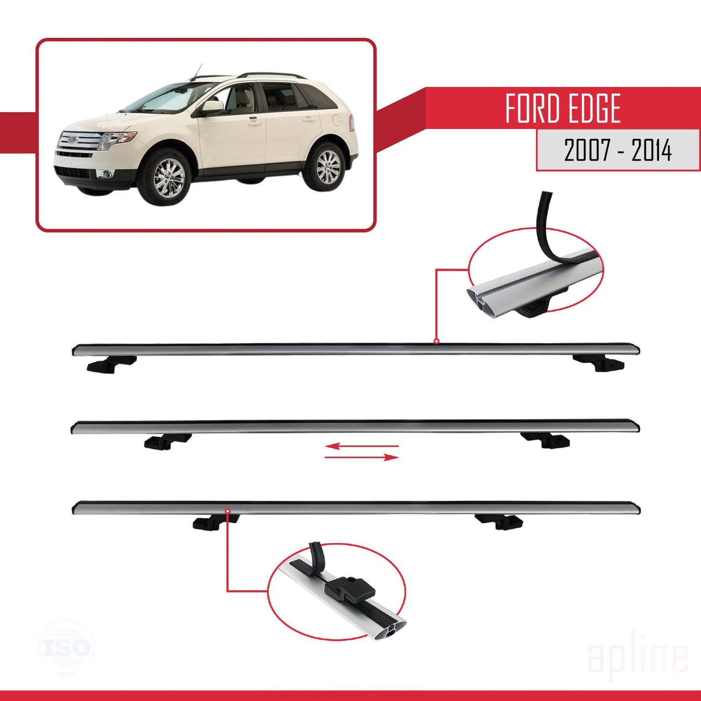 Compatible avec Ford Edge 2007-2014 BASIC Model Barres de Toit Railing Porte-Bagages de Voiture Gris Aluminium 2 Barres