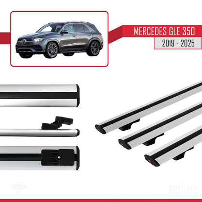 Compatible avec Mercedes GLE Class 4 (W167) 2019-2025 BASIC Model Barres de Toit Railing Porte-Bagages de Voiture Gris Aluminium 3 Barres