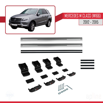 Compatible avec Mercedes M Class 3 (W166) Pre-Facelift 2012-2015 BASIC Model Barres de Toit Railing Porte-Bagages de Voiture Gris Aluminium 2 Barres
