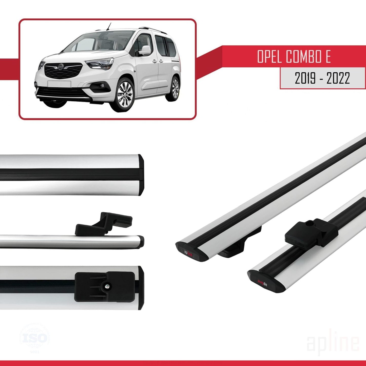 Compatible avec Opel Combo E 2019-2022 BASIC Model Barres de Toit Railing Porte-Bagages de Voiture Gris Aluminium 2 Barres